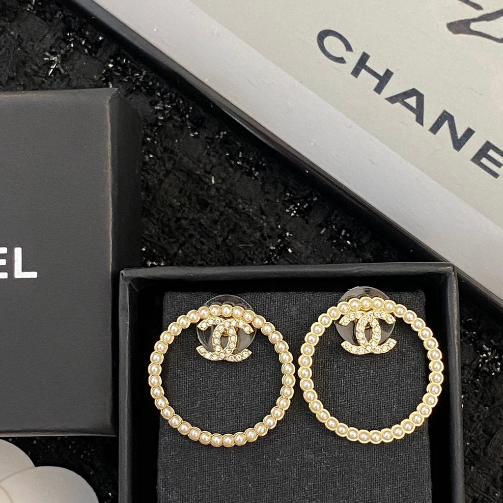 CHANEL Pearl Crystal Double-C Earrings
