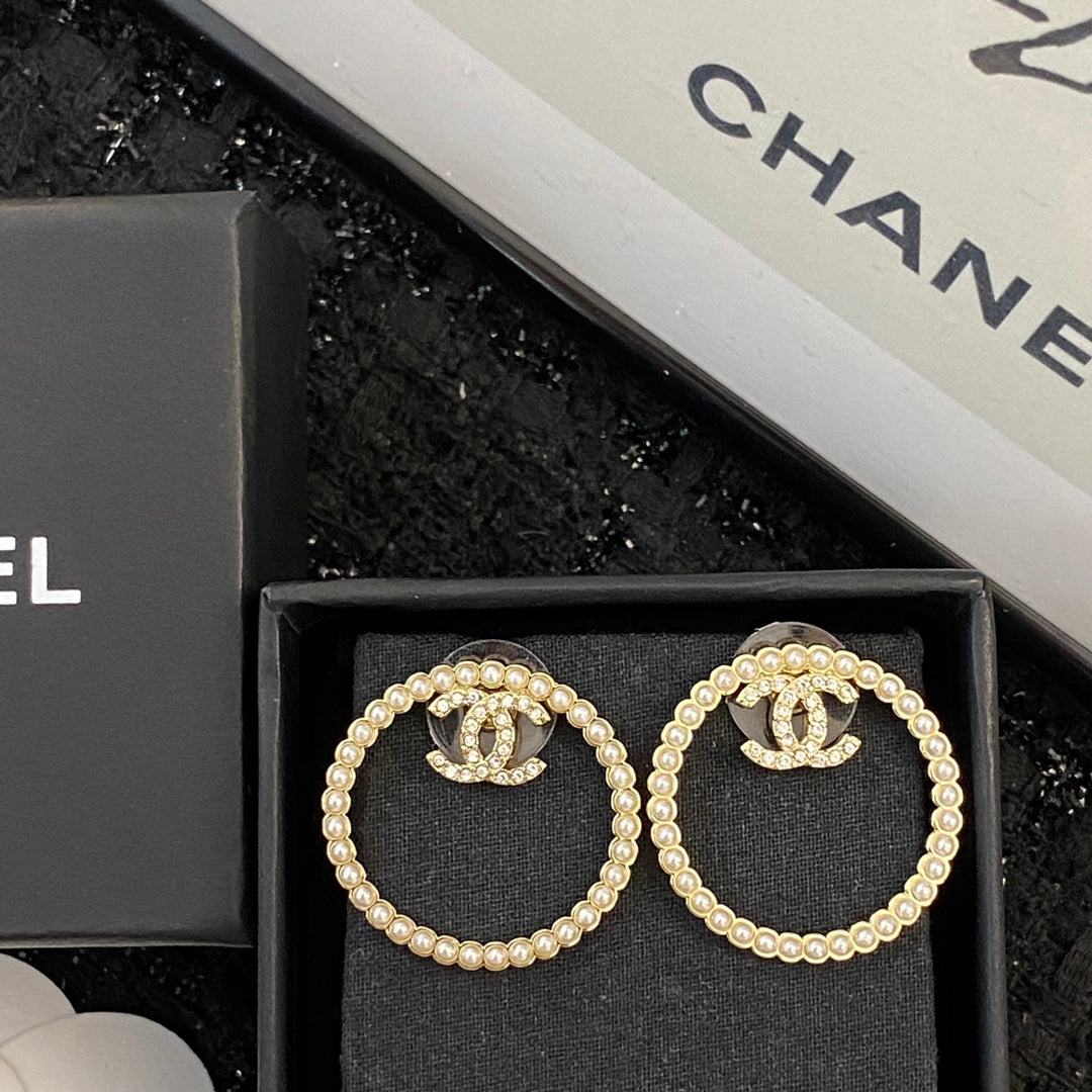 CHANEL Pearl Crystal Double-C Earrings