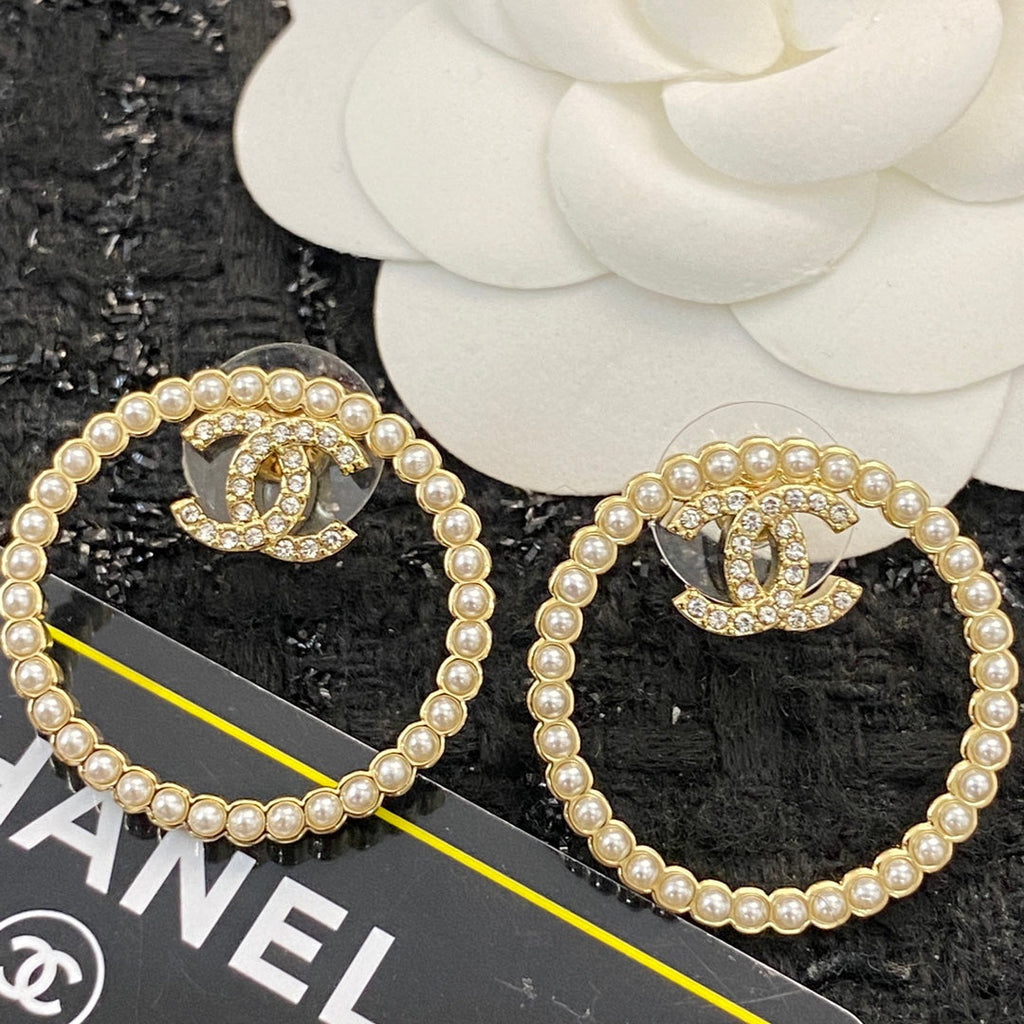 CHANEL Pearl Crystal Double-C Earrings