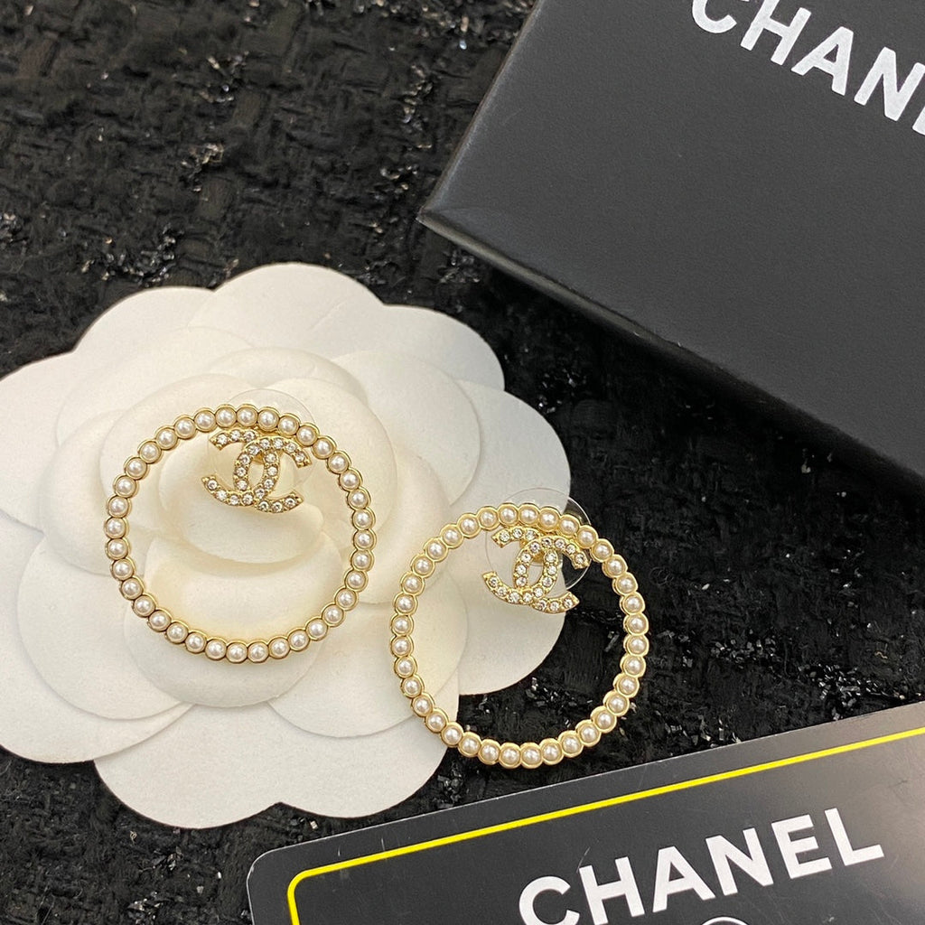 CHANEL Pearl Crystal Double-C Earrings