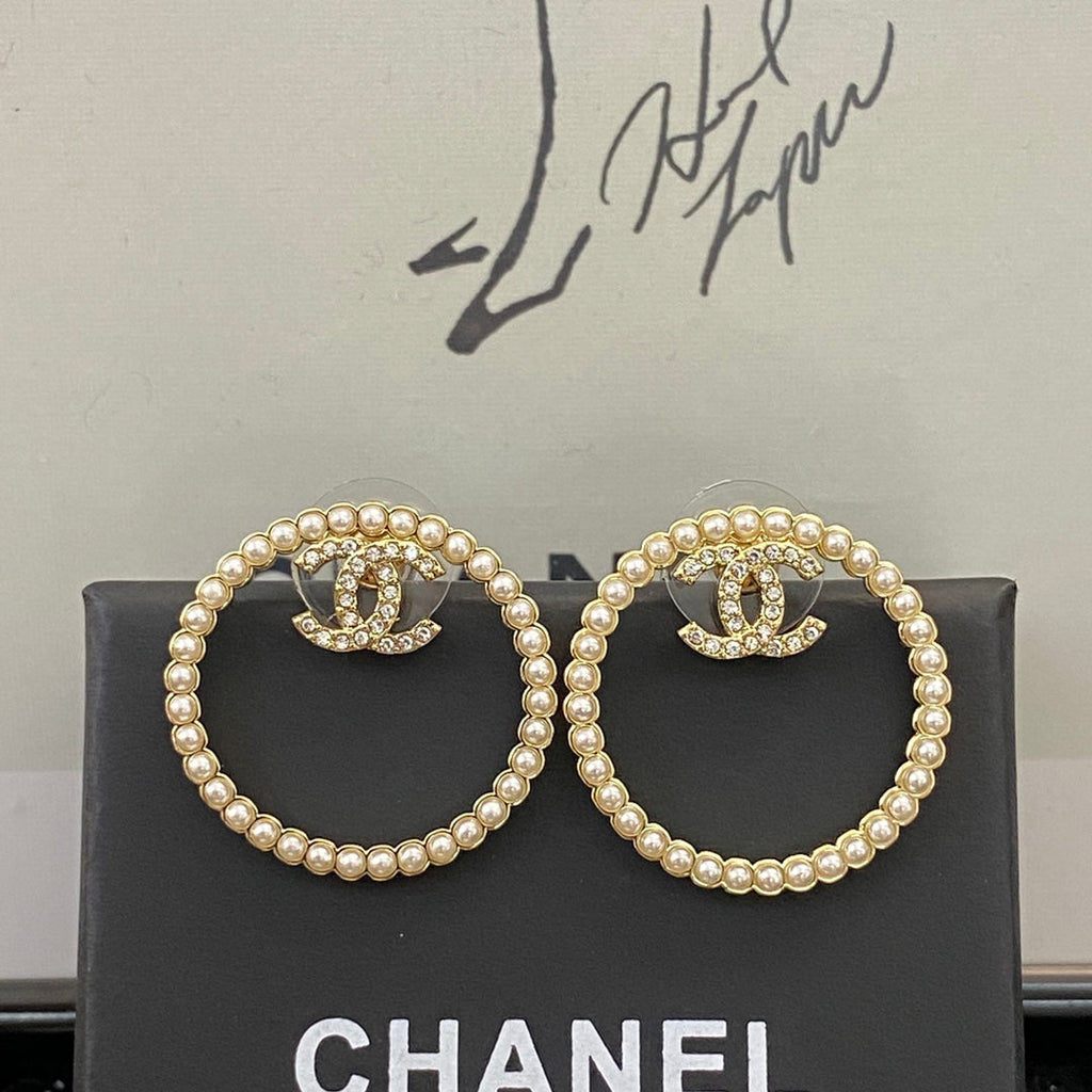 CHANEL Pearl Crystal Double-C Earrings
