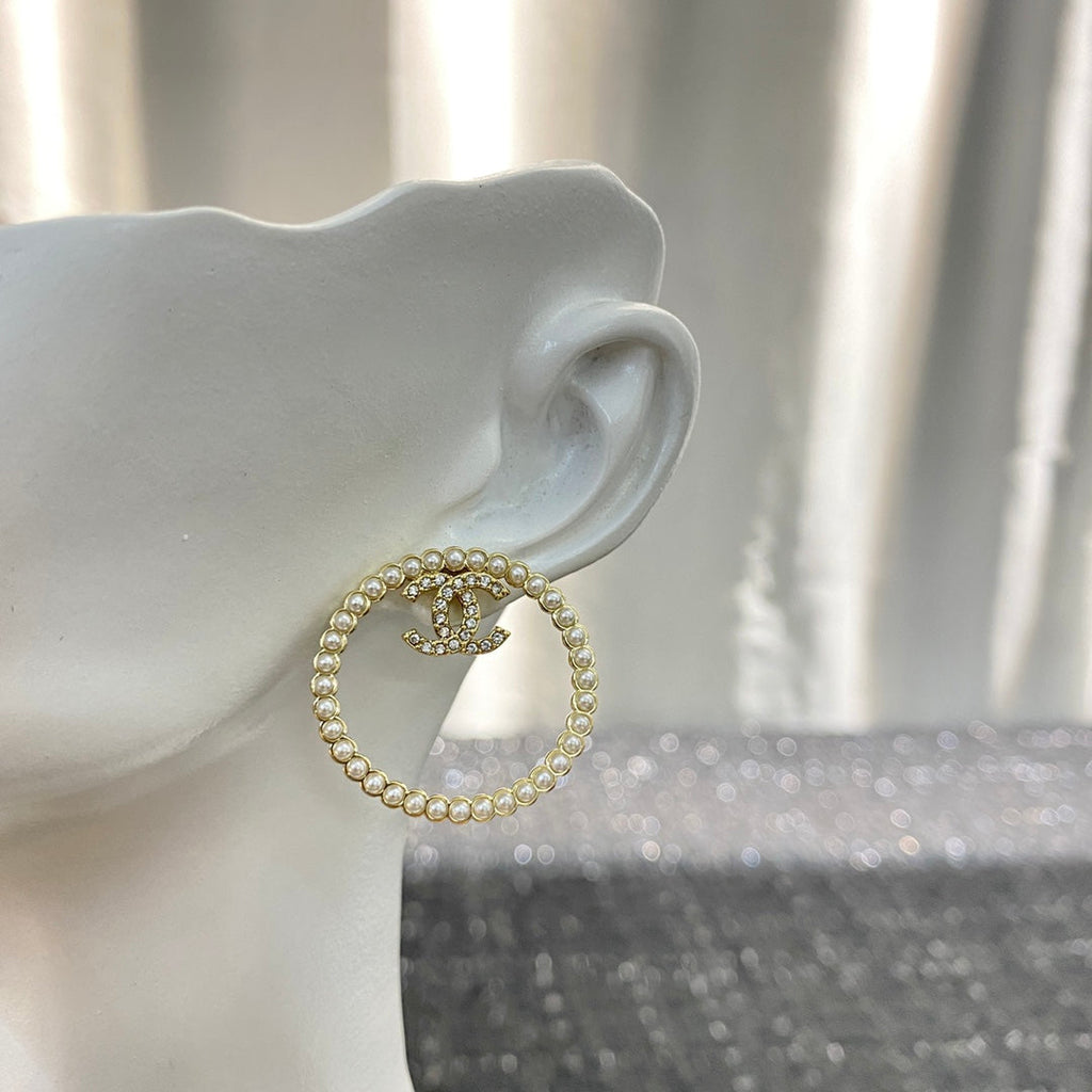 CHANEL Pearl Crystal Double-C Earrings