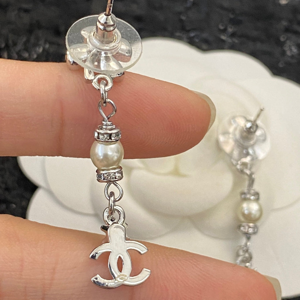 CHANEL Pearl Crystal Four-Leaf Clover Earrings