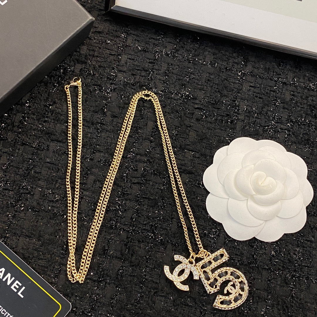 CHANEL Crystal Layered Long Necklace