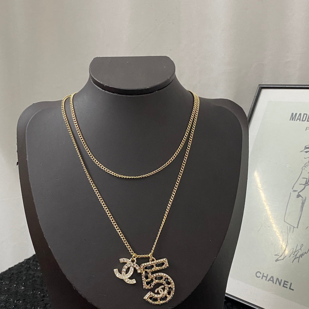 CHANEL Crystal Layered Long Necklace
