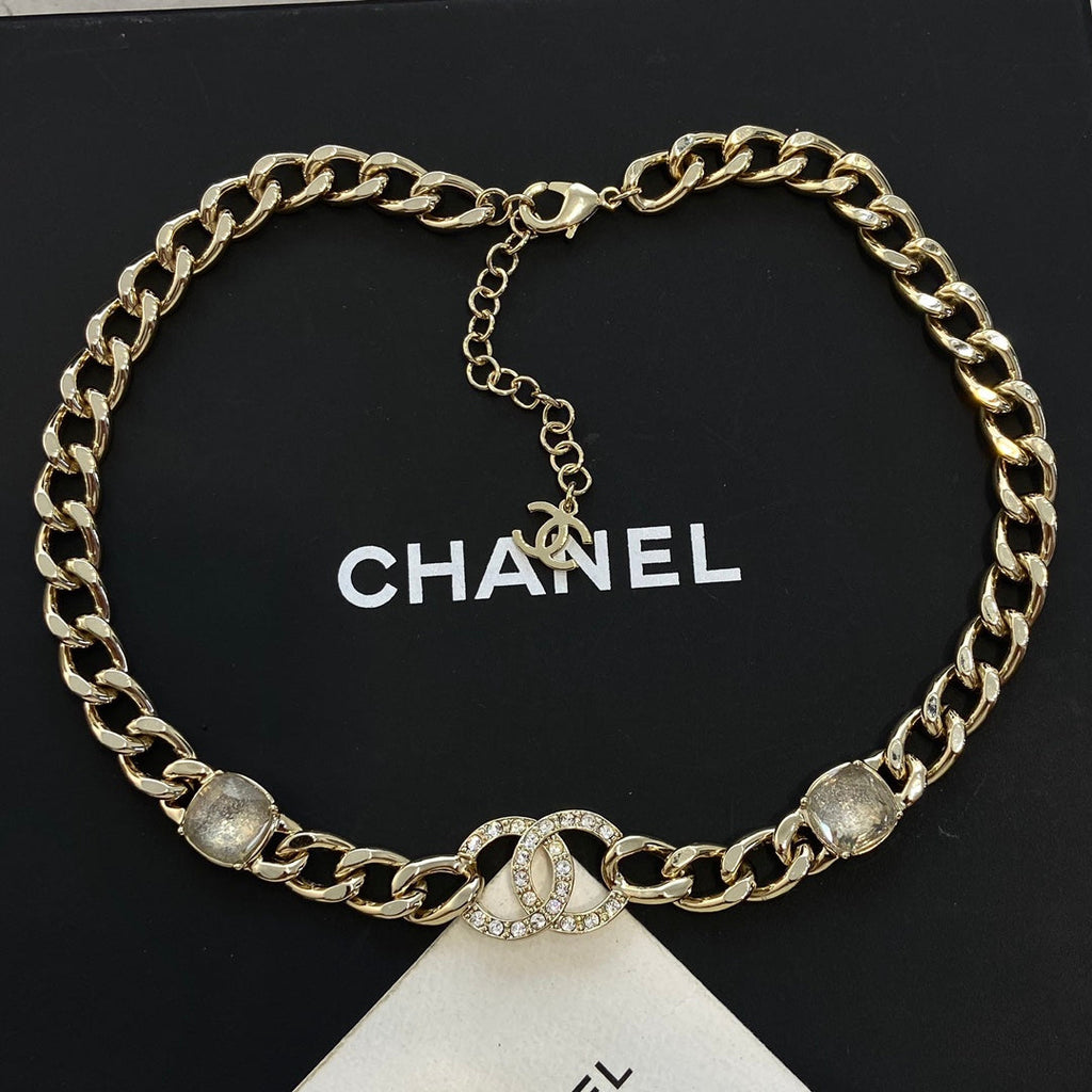 CHANEL P80 Crystal Double-C Choker Necklace