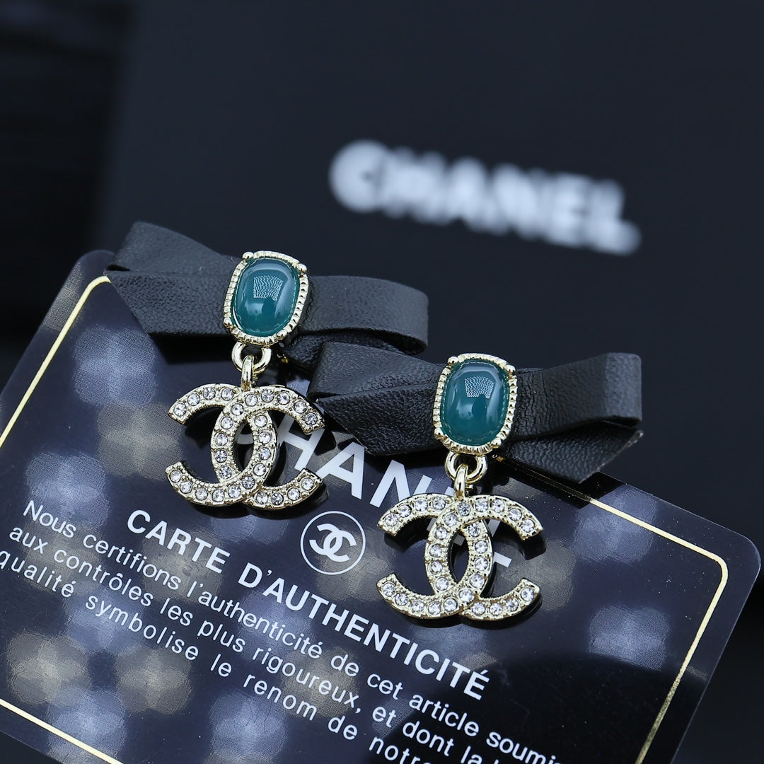 CHANEL Pearl Crystal Bow Earrings