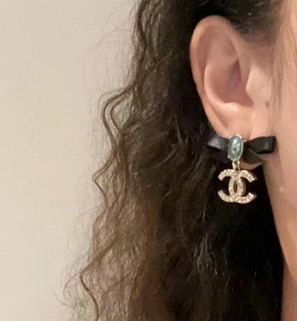 CHANEL Pearl Crystal Bow Earrings
