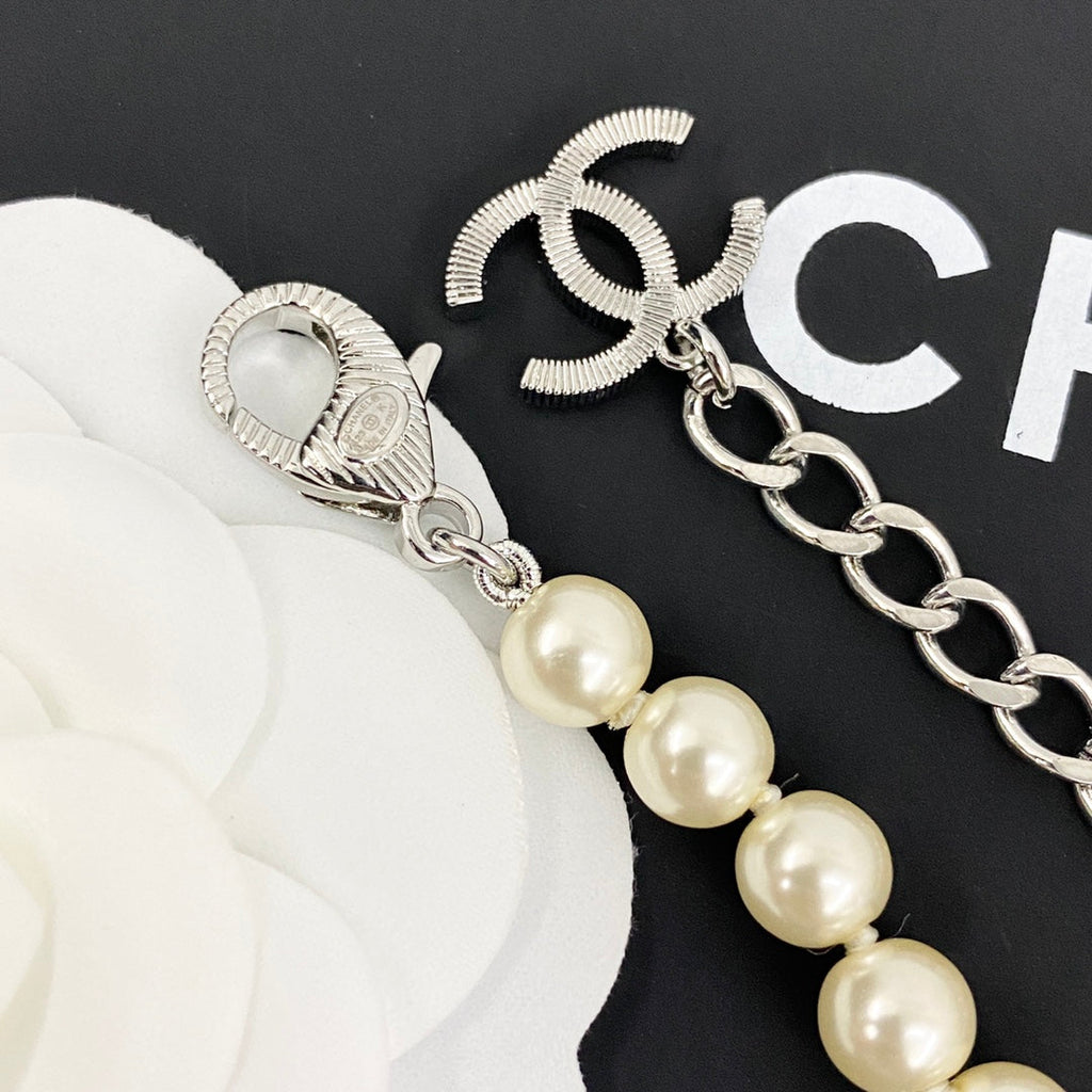 CHANEL Pearl Crystal Bow Necklace