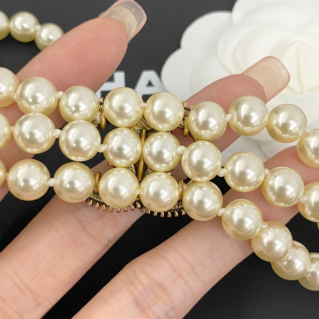 CHANEL Pearl Mother-of-Pearl Double-C Necklace