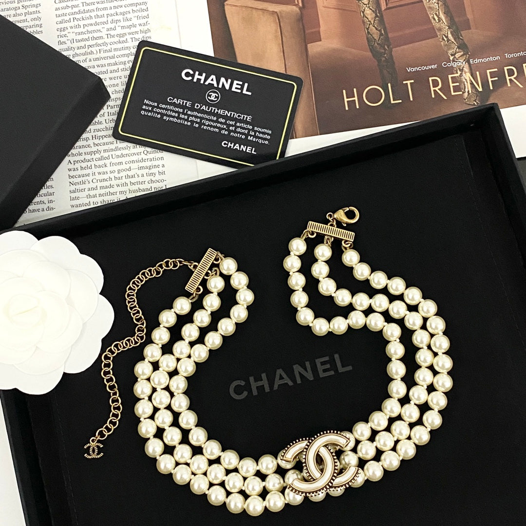 CHANEL Pearl Mother-of-Pearl Double-C Necklace