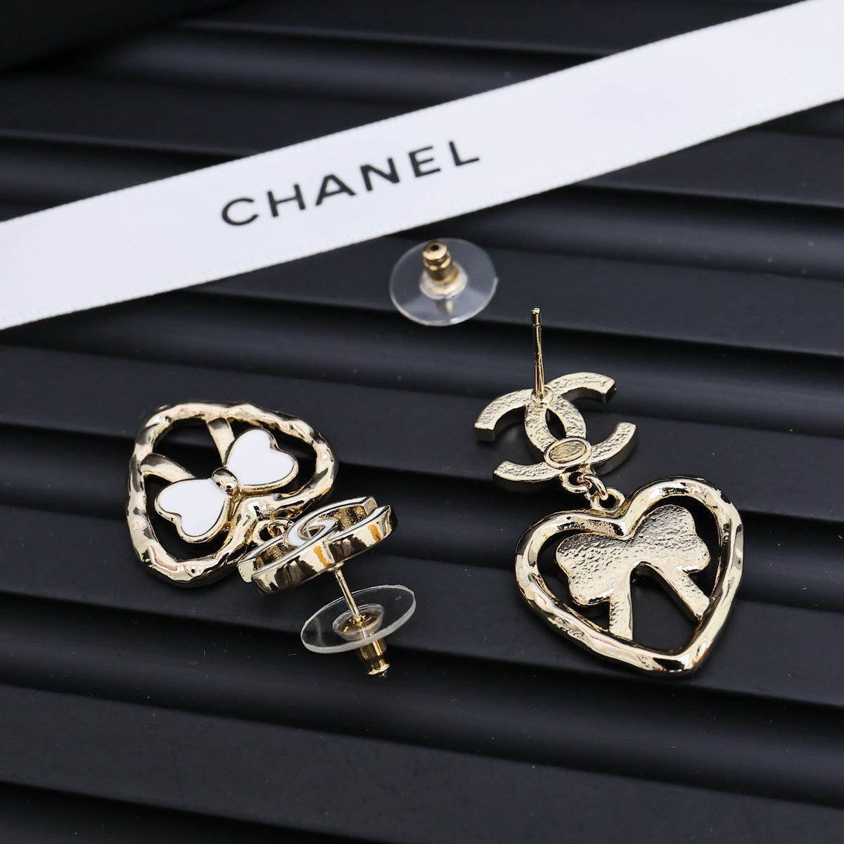 CHANEL Enamel Bow Earrings