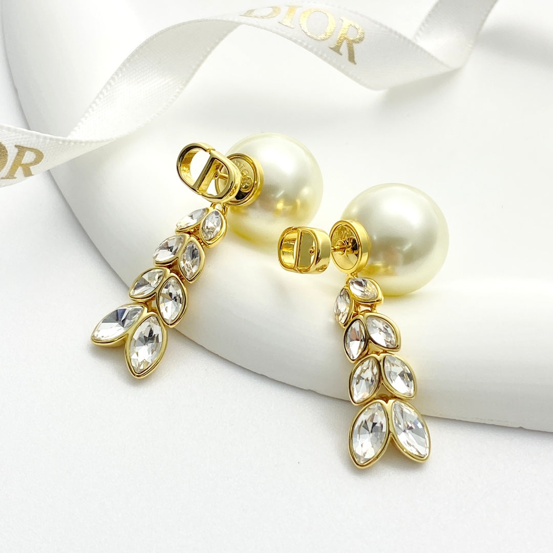 DIOR Pearl Crystal Tassel Earrings