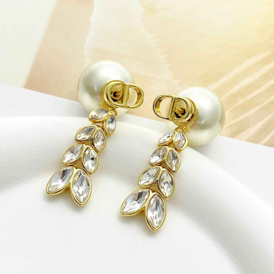 DIOR Pearl Crystal Tassel Earrings