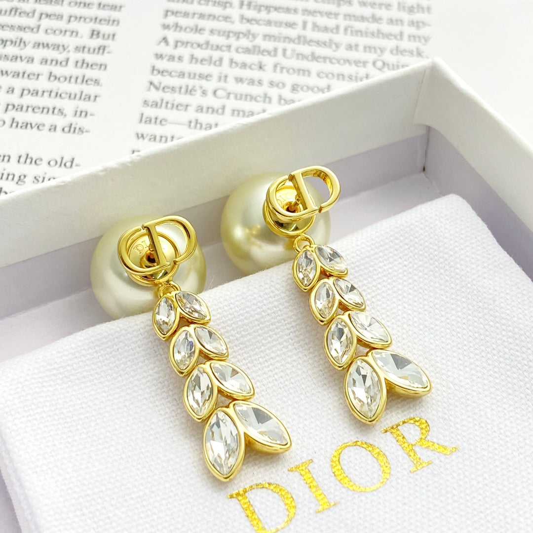 DIOR Pearl Crystal Tassel Earrings