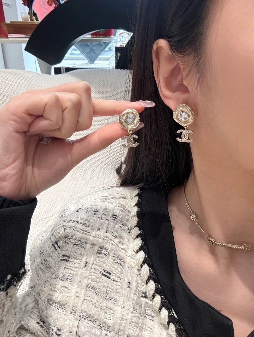 CHANEL Crystal Double-C Pendant Necklace
