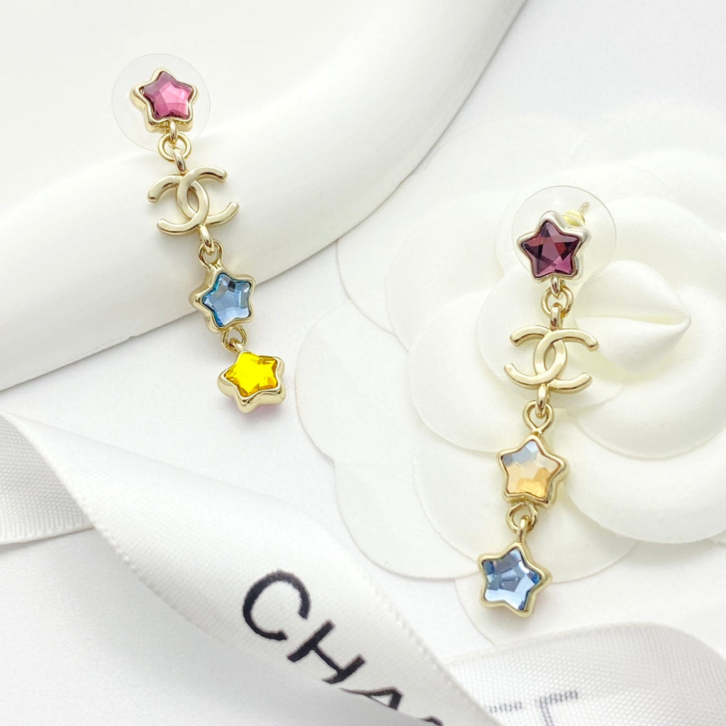 CHANEL Crystal Double-C Tassel Earrings