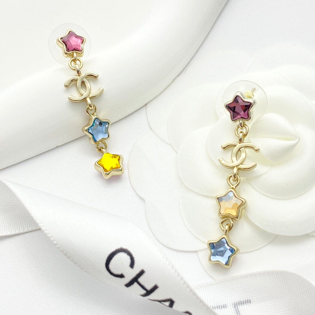 CHANEL Crystal Double-C Tassel Earrings
