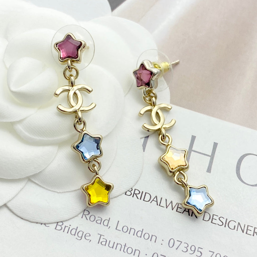CHANEL Crystal Double-C Tassel Earrings