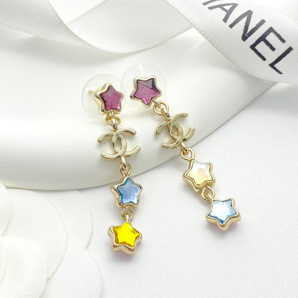 CHANEL Crystal Double-C Tassel Earrings