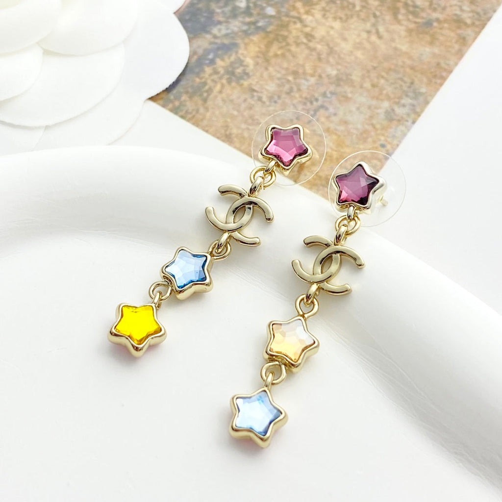 CHANEL Crystal Double-C Tassel Earrings