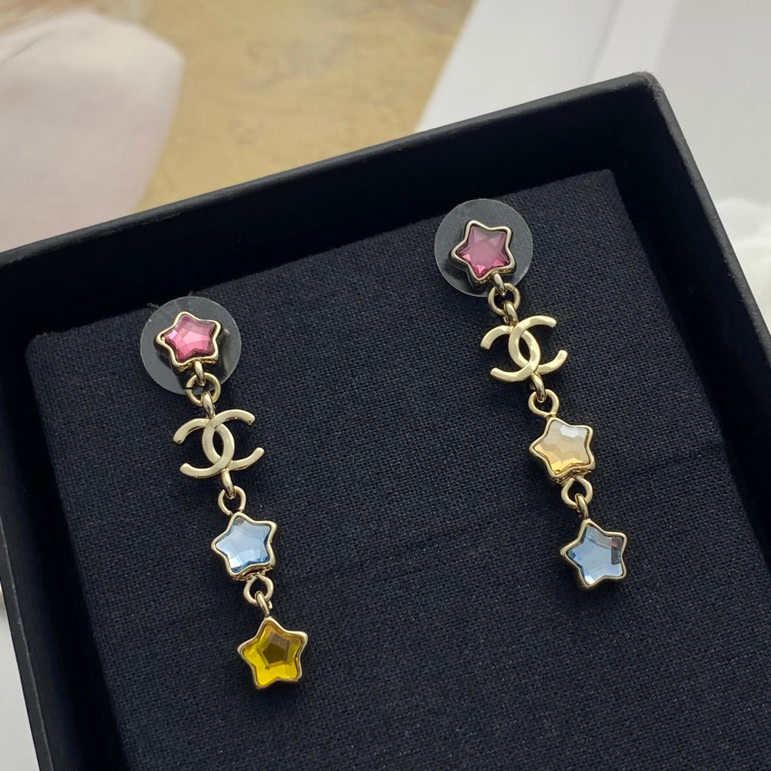 CHANEL Crystal Double-C Tassel Earrings