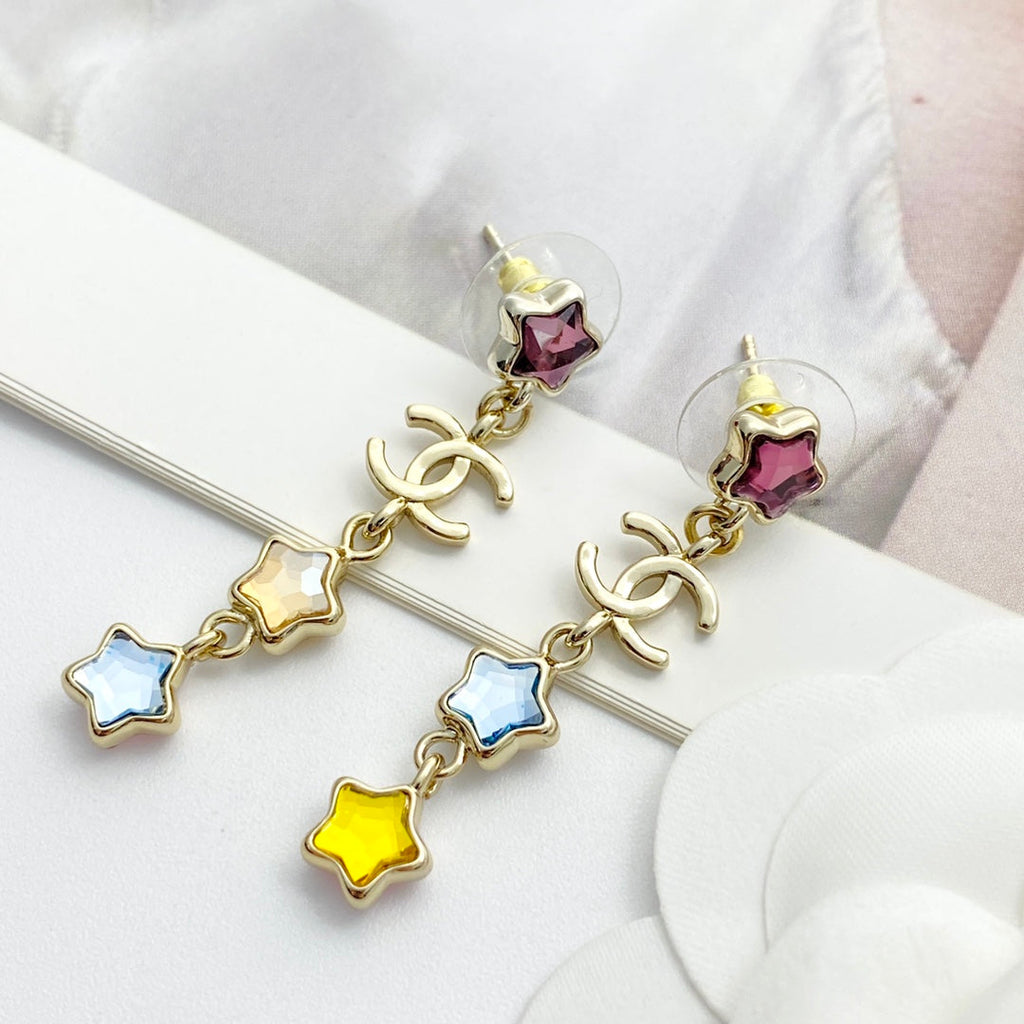 CHANEL Crystal Double-C Tassel Earrings