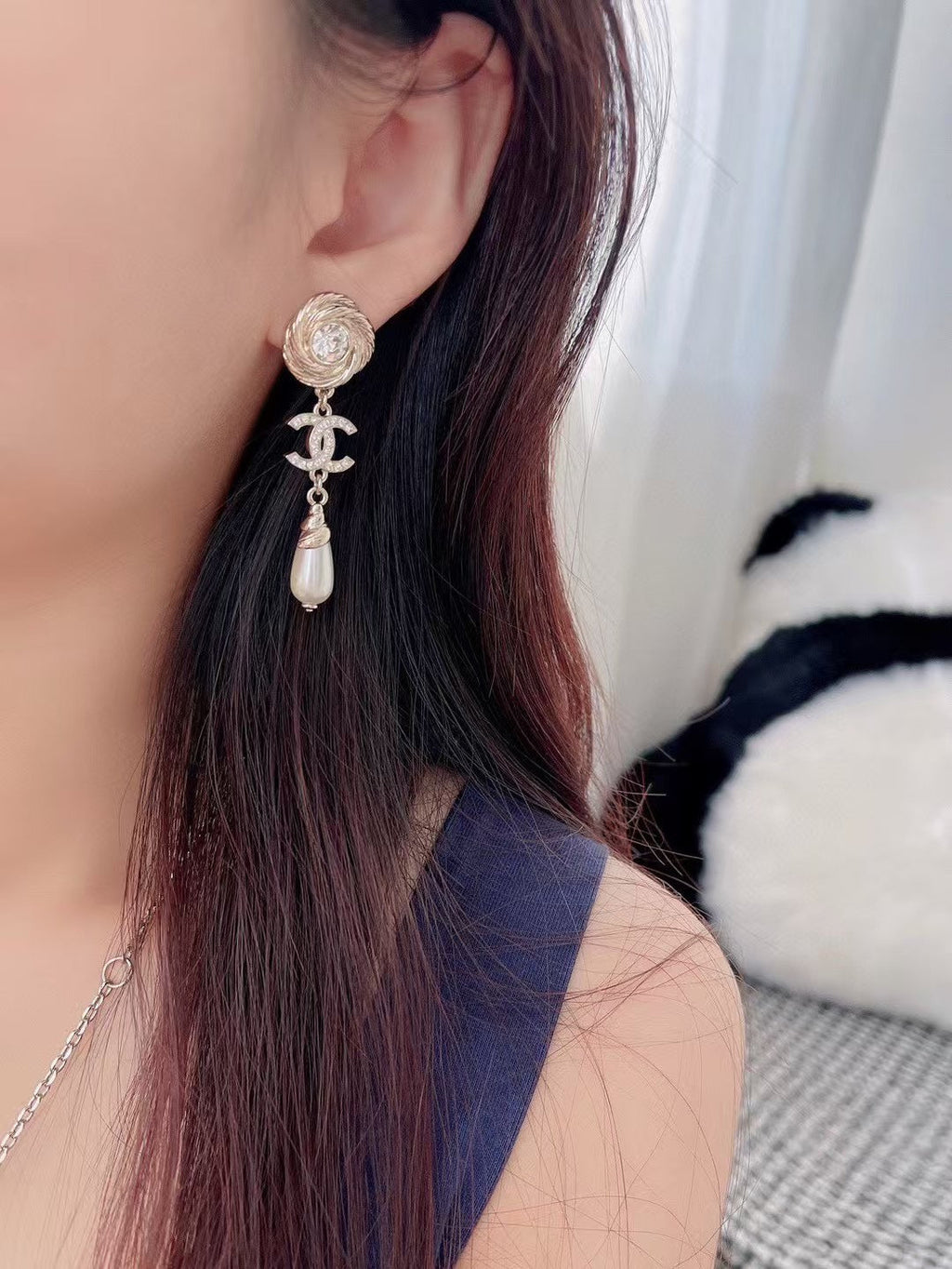 CHANEL Pearl Crystal Double-C Pendant Necklace