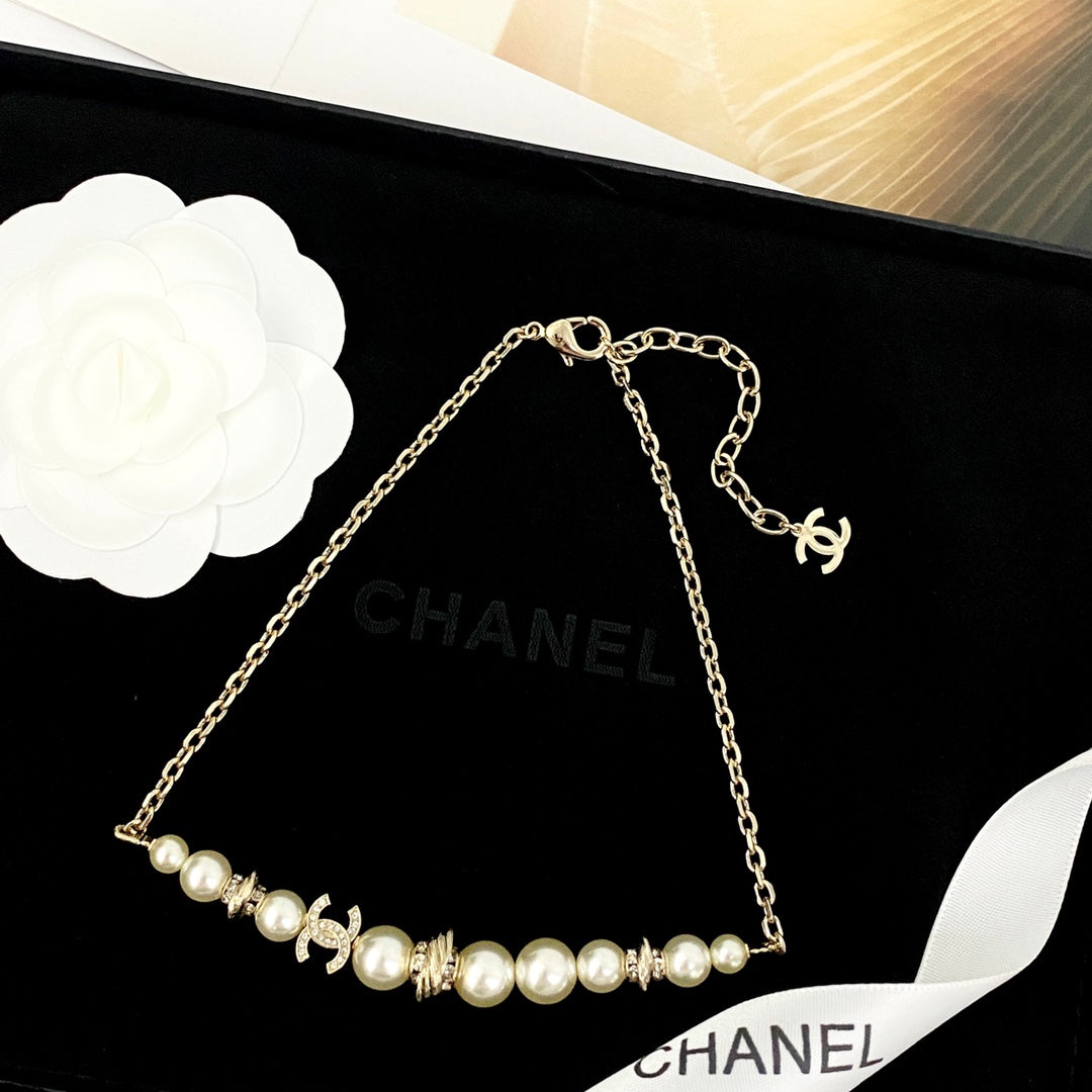 CHANEL Pearl Crystal Double-C Necklace