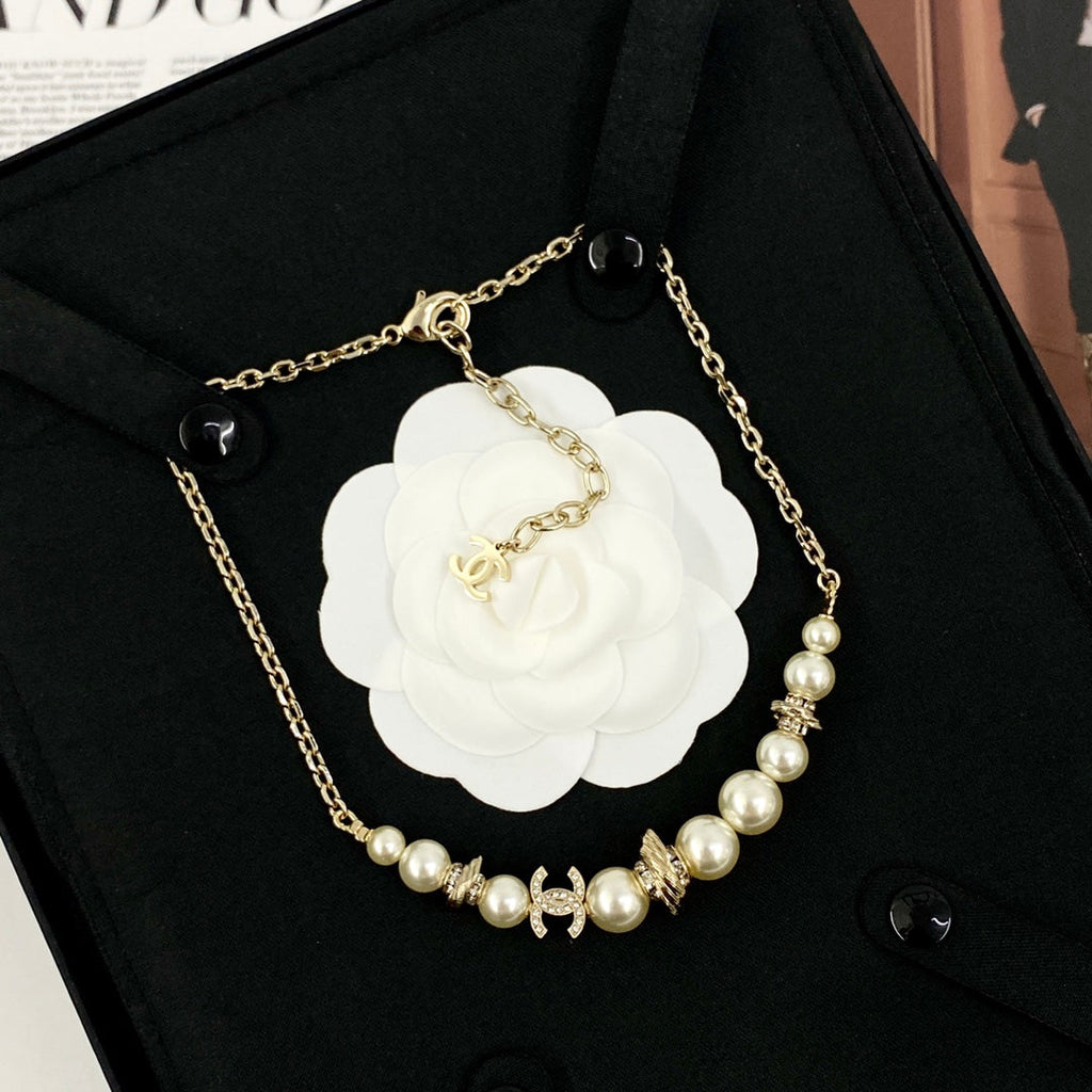 CHANEL Pearl Crystal Double-C Necklace