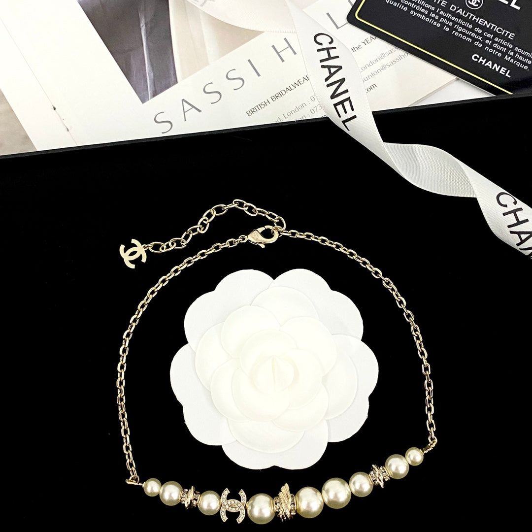 CHANEL Pearl Crystal Double-C Necklace