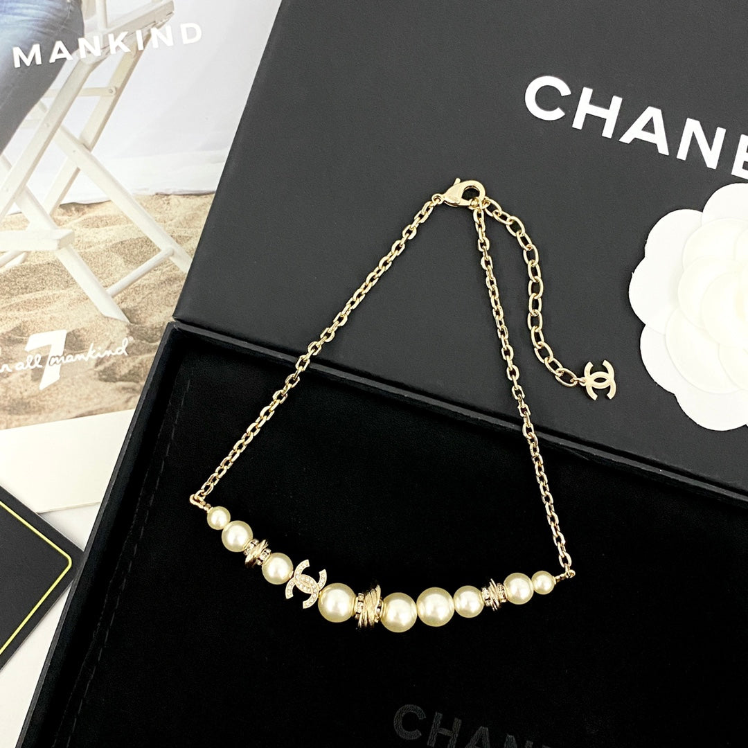 CHANEL Pearl Crystal Double-C Necklace
