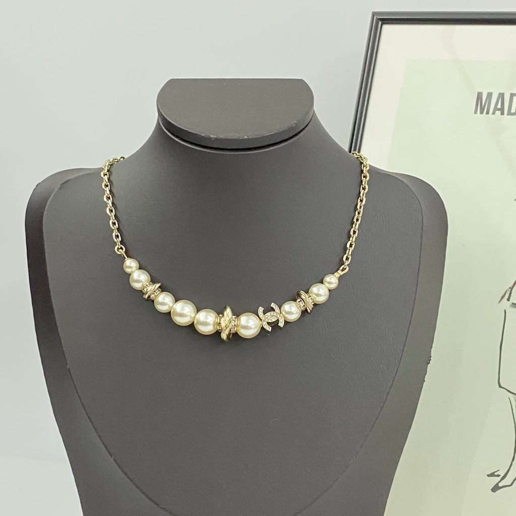 CHANEL Pearl Crystal Double-C Necklace