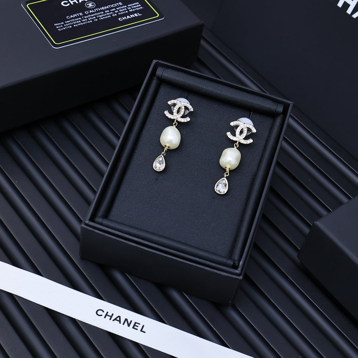 CHANEL Pearl Tassel Earrings
