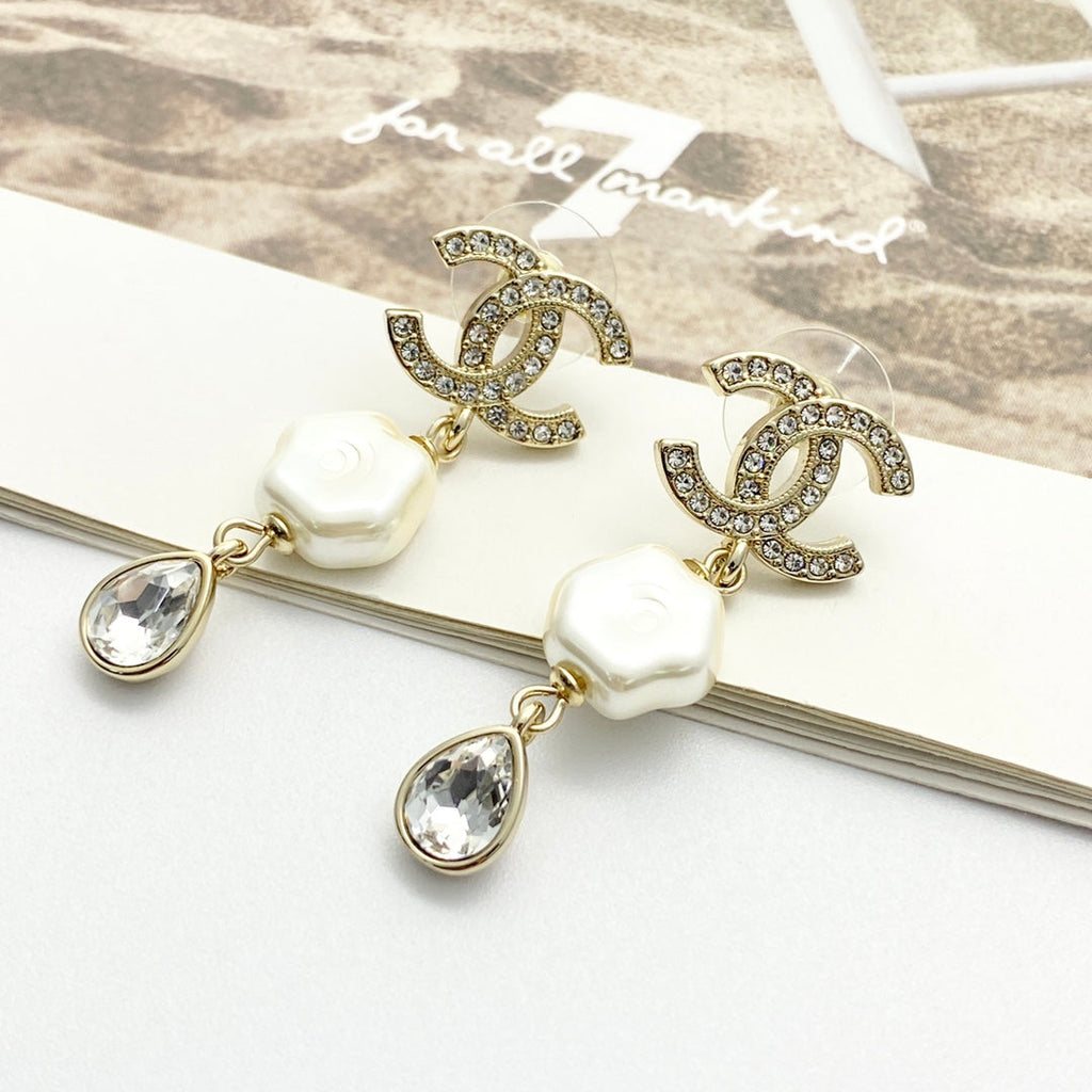 CHANEL Pearl Crystal Mother-of-Pearl Earrings