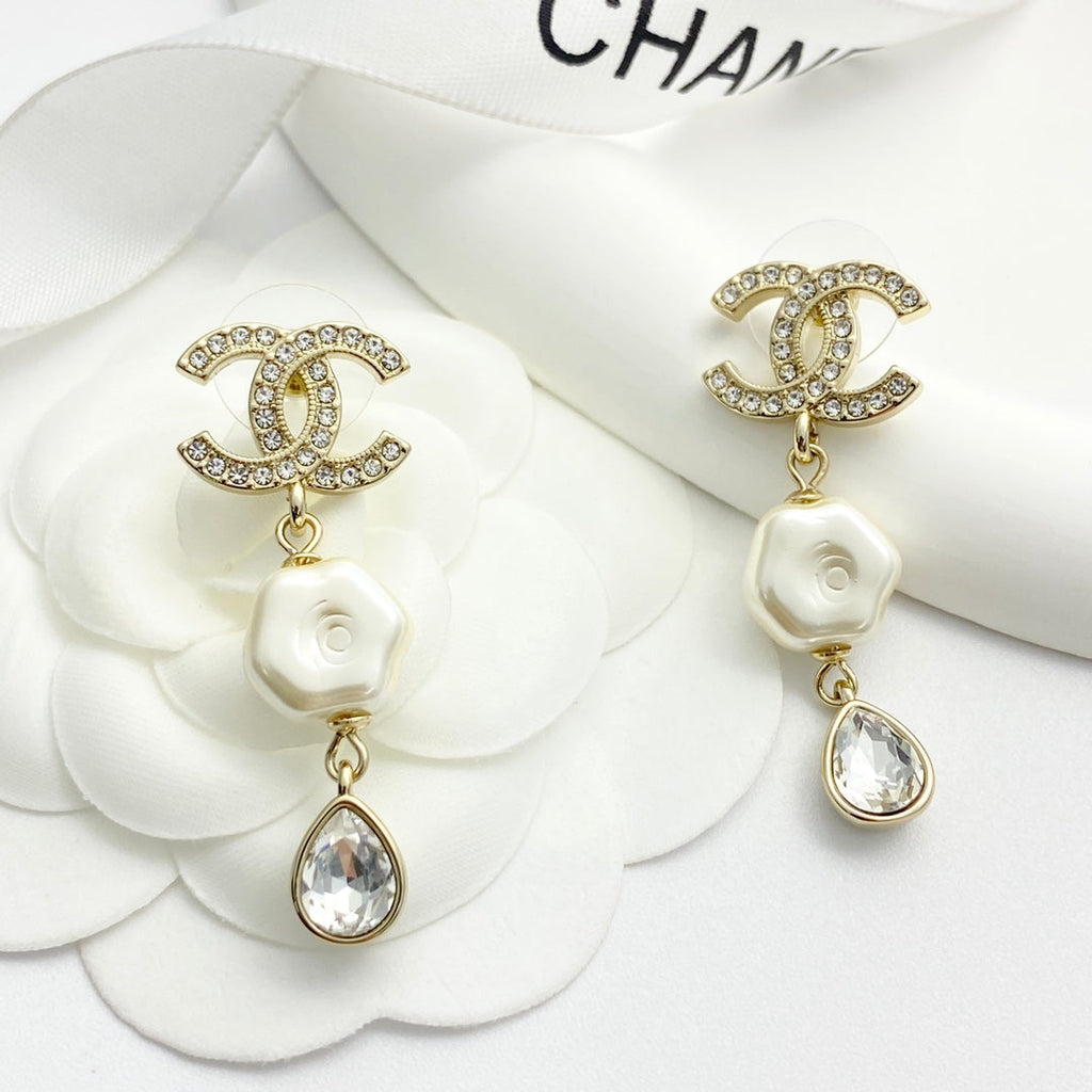 CHANEL Pearl Crystal Mother-of-Pearl Earrings