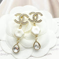 CHANEL Pearl Crystal Mother-of-Pearl Earrings