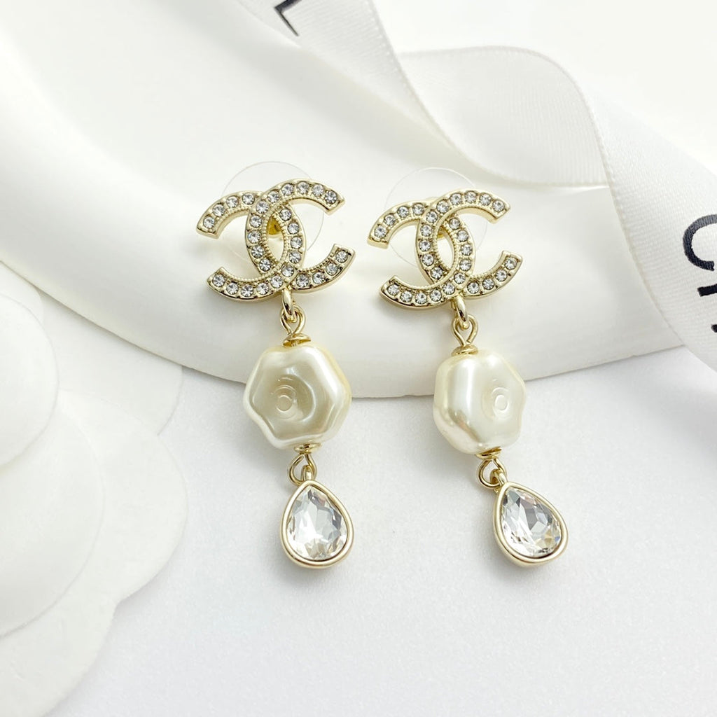 CHANEL Pearl Crystal Mother-of-Pearl Earrings