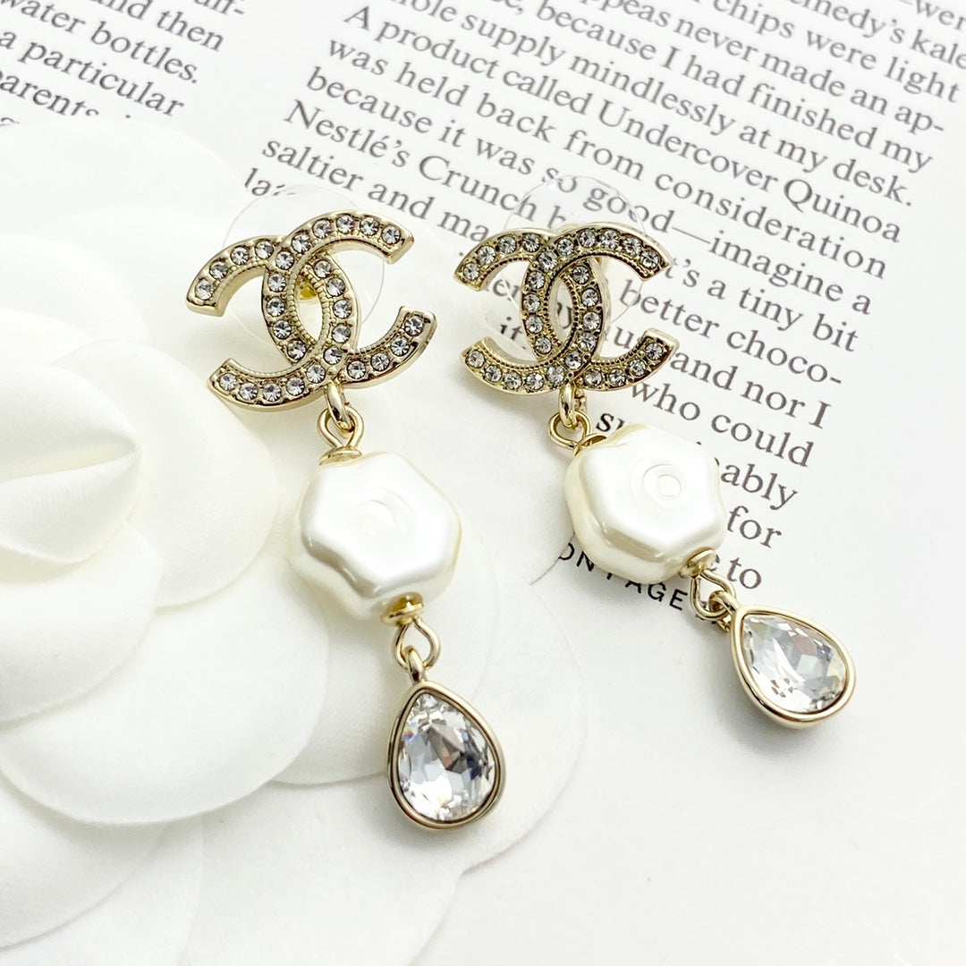 CHANEL Pearl Crystal Mother-of-Pearl Earrings