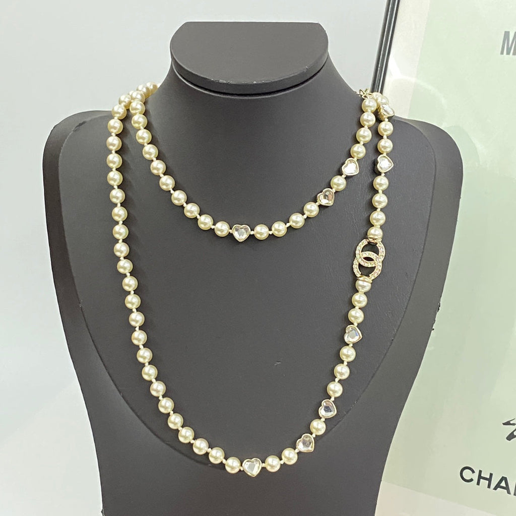 CHANEL Pearl Crystal Long Necklace