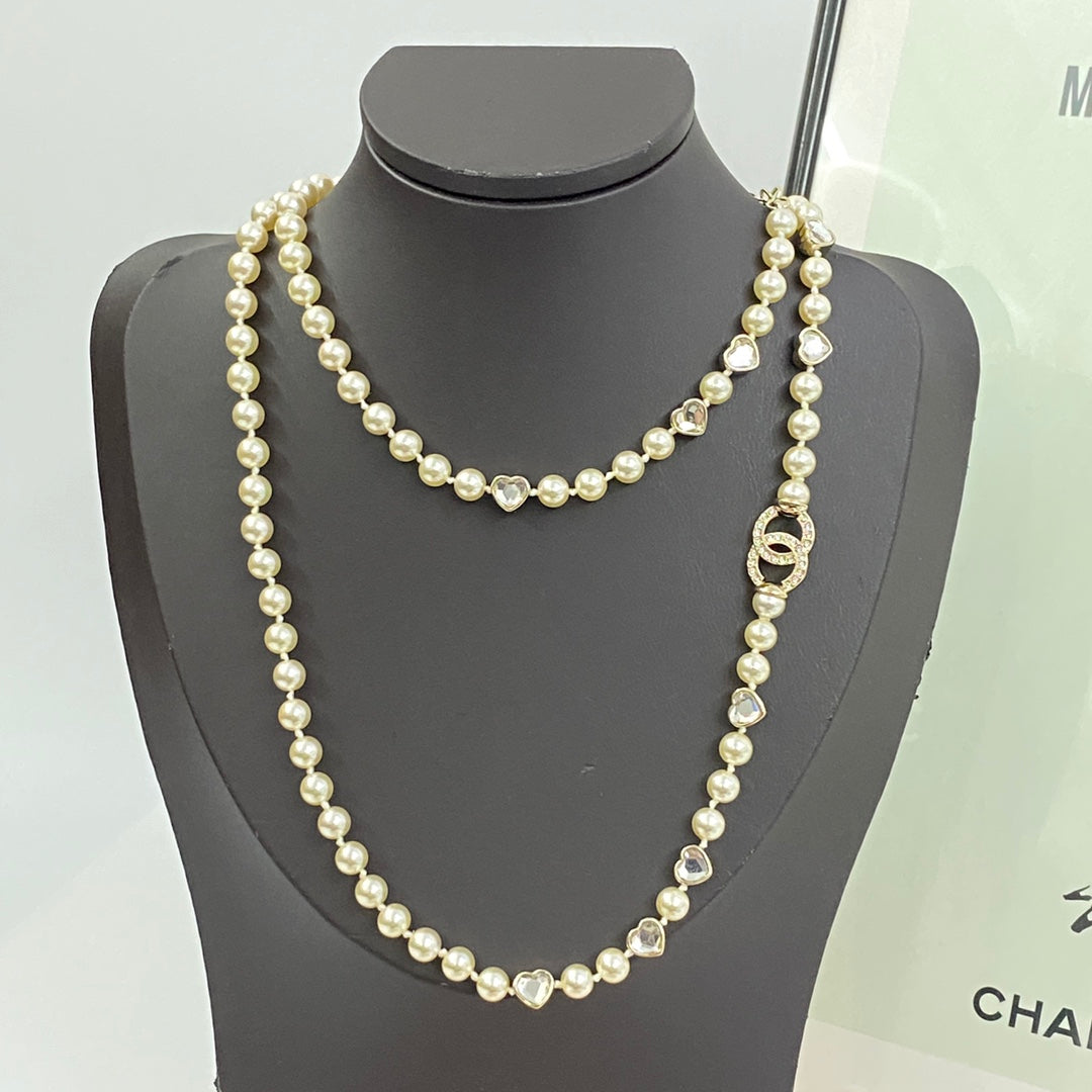 CHANEL Pearl Crystal Long Necklace
