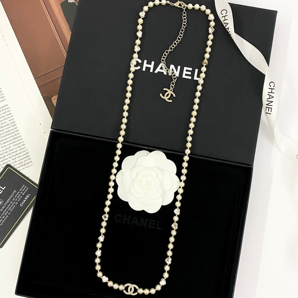CHANEL Pearl Crystal Long Necklace