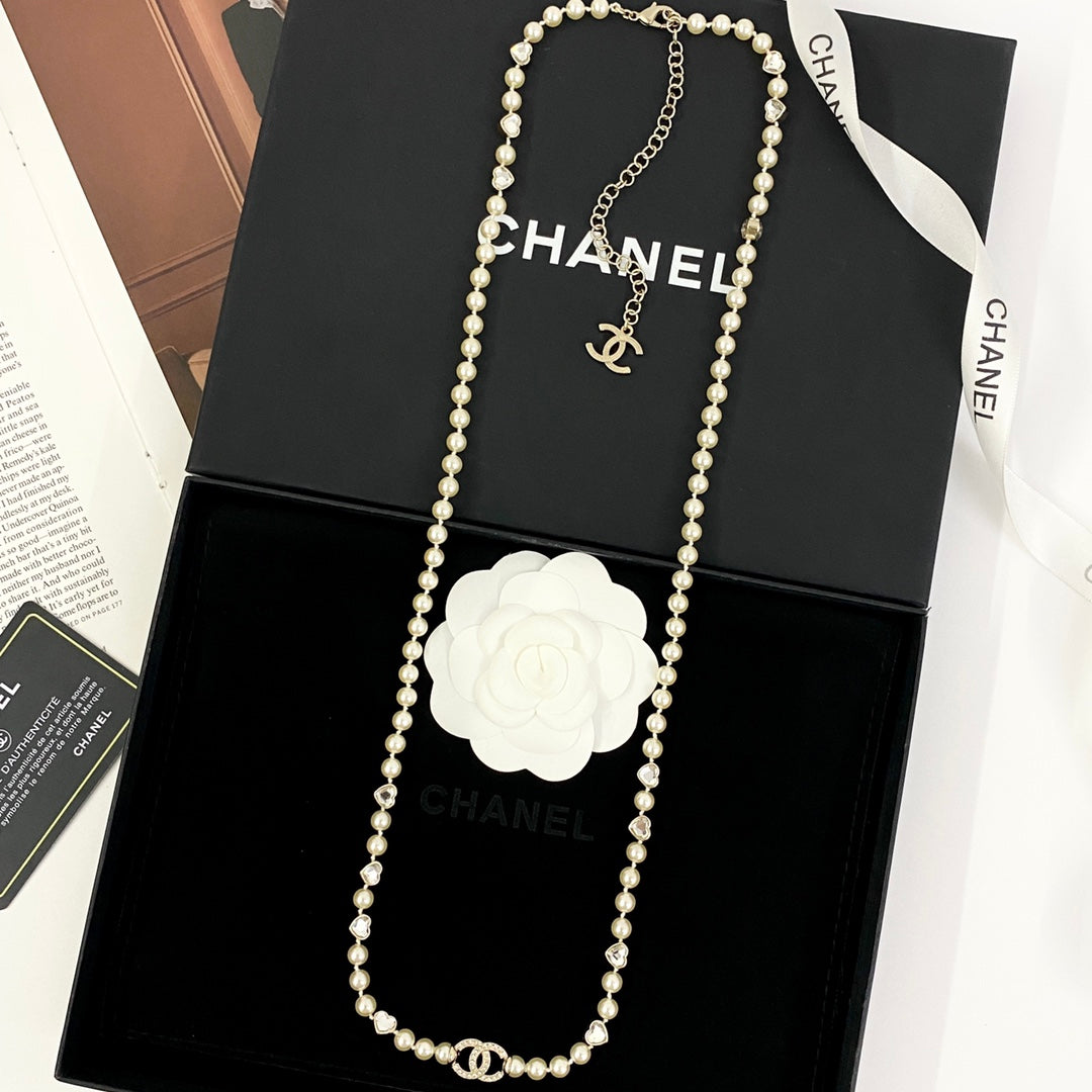 CHANEL Pearl Crystal Long Necklace