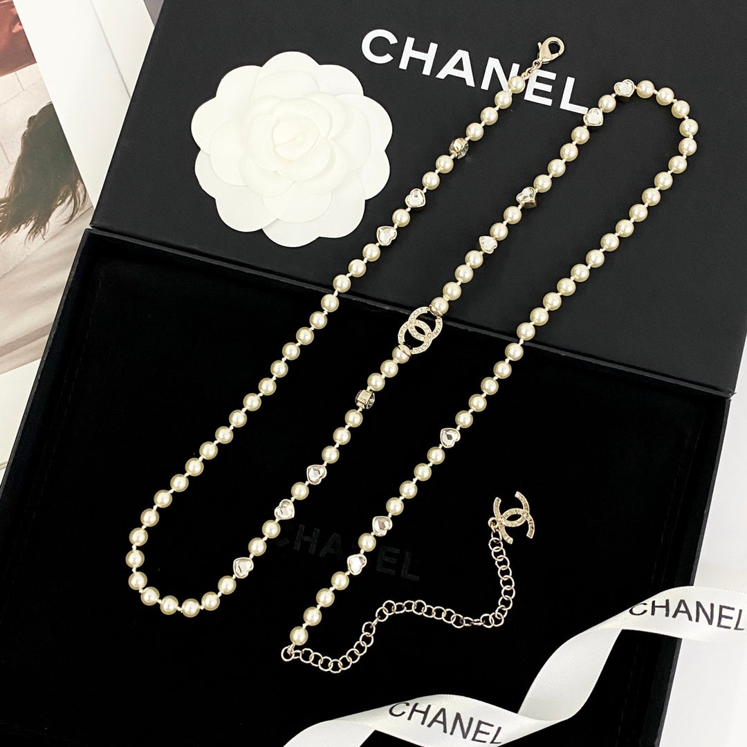 CHANEL Pearl Crystal Long Necklace