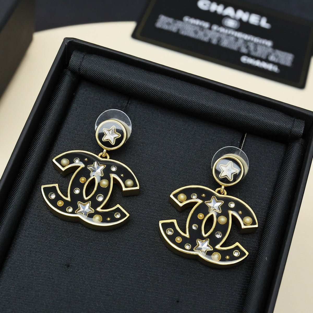 CHANEL Pearl Enamel Double-C Earrings