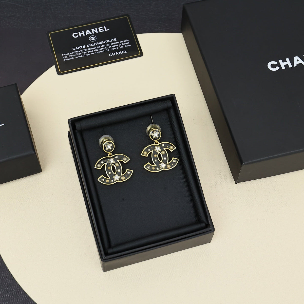 CHANEL Pearl Gold-Tone Black Earrings
