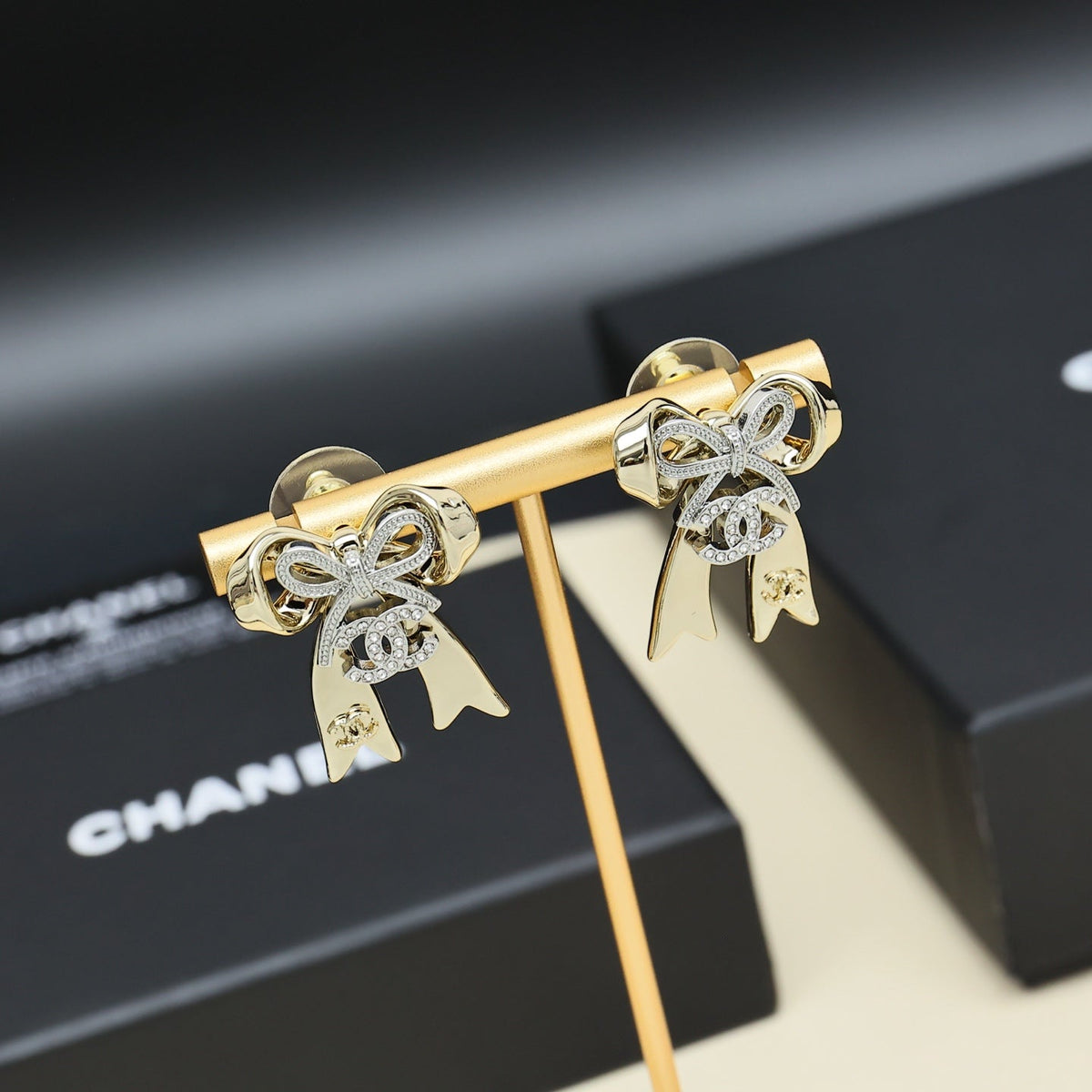 CHANEL Crystal Enamel Double-C Earrings