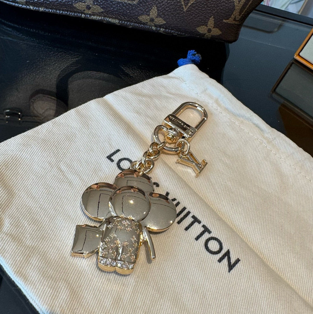 LOUIS VUITTON Canvas Flower Bag Charm Keychain