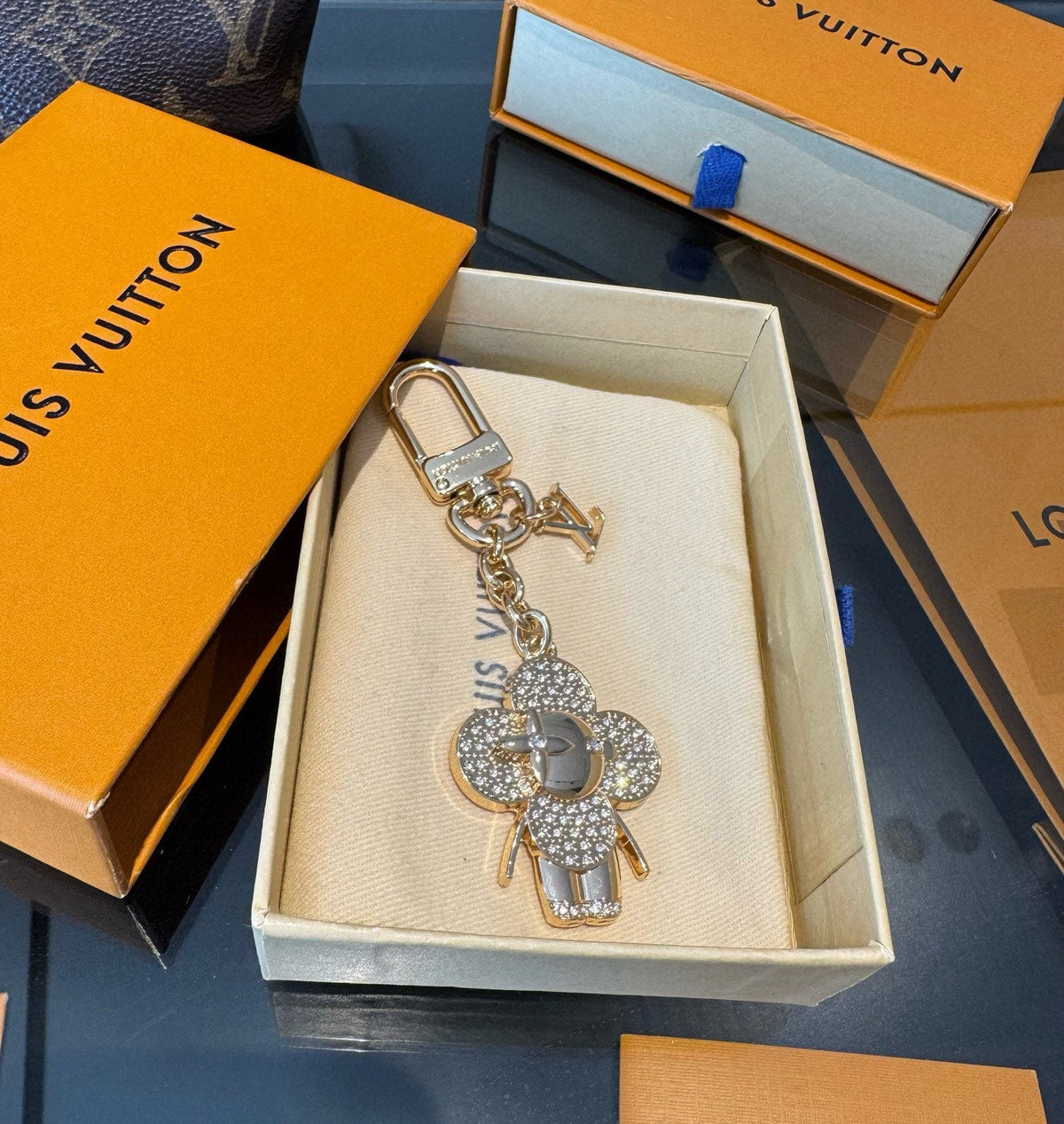LOUIS VUITTON Canvas Flower Bag Charm Keychain