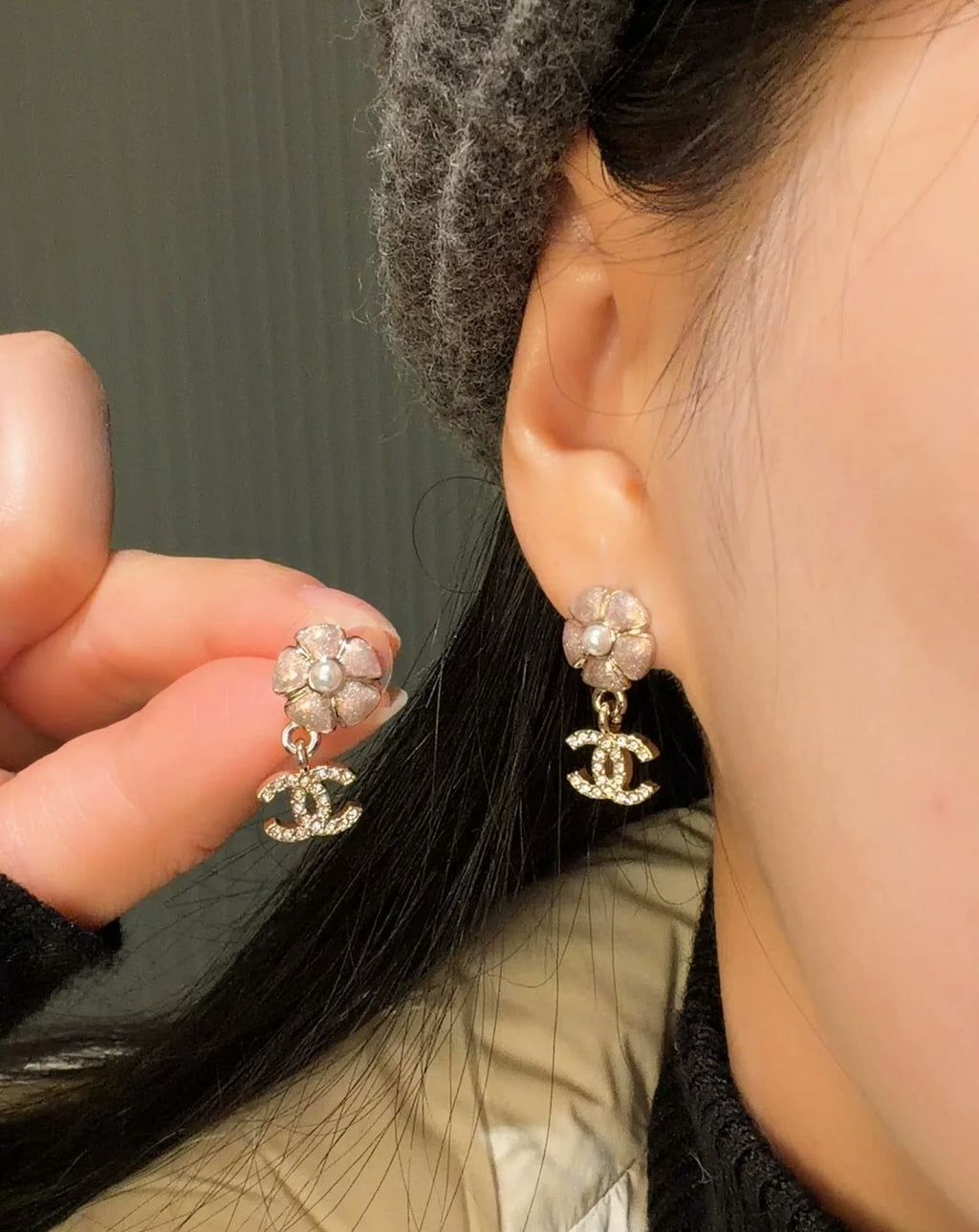 CHANEL Pearl Crystal Enamel Earrings